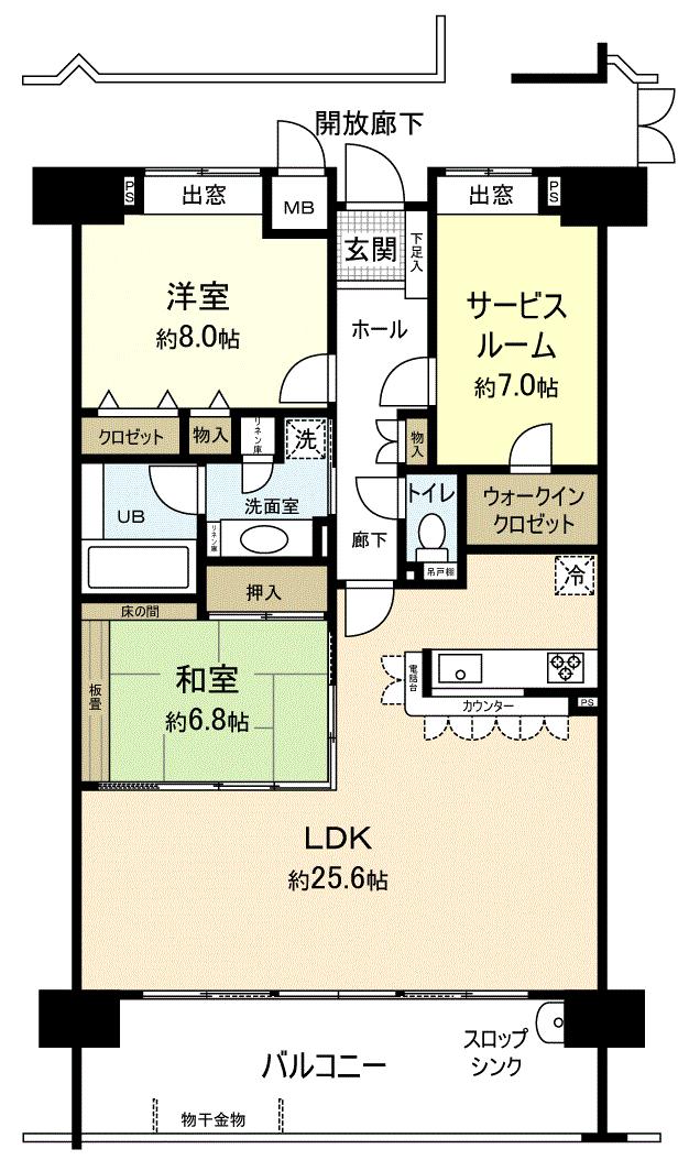 Floor plan. 2LDK + S (storeroom), Price 23,300,000 yen, Footprint 103.34 sq m , Balcony area 19.09 sq m