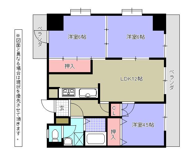 Floor plan. 3LDK, Price 6.8 million yen, Footprint 57 sq m
