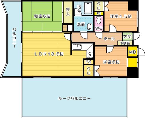 Floor plan. 3LDK, Price 13,900,000 yen, Footprint 64.7 sq m