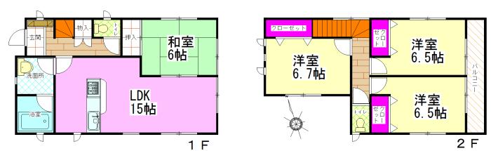 Floor plan. (1 Building), Price 24,800,000 yen, 4LDK, Land area 142.31 sq m , Building area 93.96 sq m