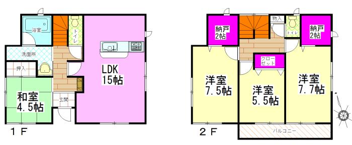 Floor plan. (Building 2), Price 26,800,000 yen, 4LDK+2S, Land area 123.8 sq m , Building area 97.6 sq m
