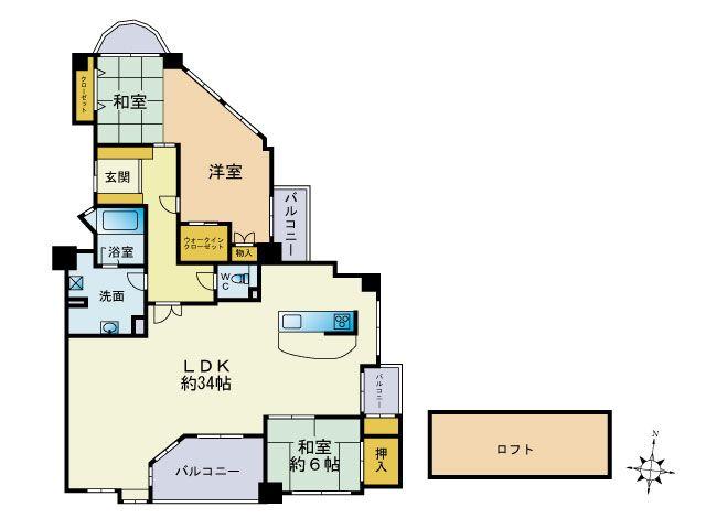Floor plan. 2LDK, Price 25,980,000 yen, Footprint 120.95 sq m , Balcony area 14.41 sq m 2LDK + loft