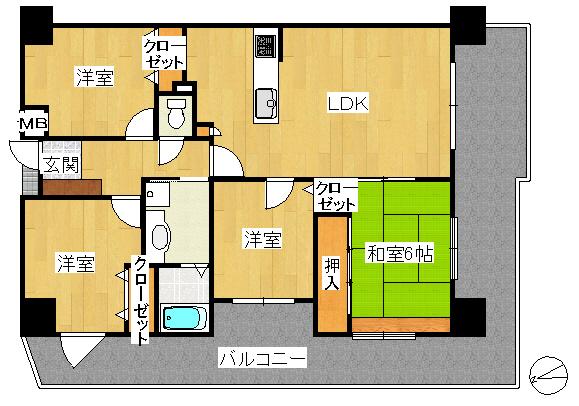 Floor plan. 4LDK, Price 12 million yen, Occupied area 79.91 sq m , Balcony area 28.91 sq m