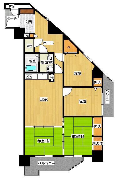 Floor plan. 4LDK, Price 7.9 million yen, Occupied area 74.96 sq m , Balcony area 9.43 sq m
