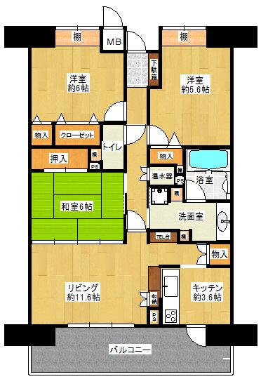Floor plan. 3LDK, Price 17.8 million yen, Occupied area 72.26 sq m , Balcony area 14.05 sq m