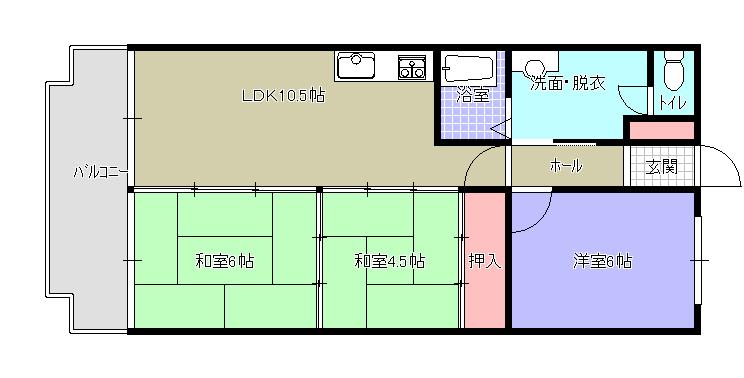 Floor plan. 3DK, Price 4.8 million yen, Footprint 58.9 sq m , Balcony area 7 sq m