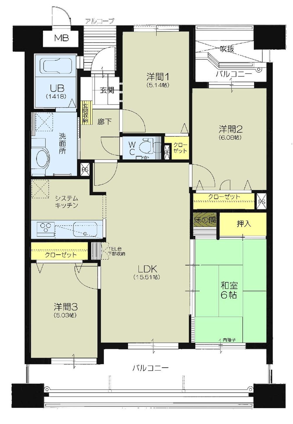 Floor plan. 4LDK, Price 15.9 million yen, Occupied area 81.72 sq m , Balcony area 17.07 sq m