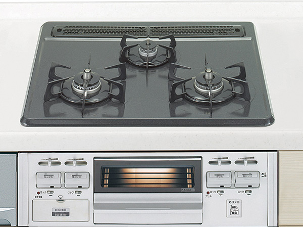 Kitchen.  [Glass top gas stove (3-neck type)] Adopt a heat-resistant ceramic glass. With a beautiful detail, Strongly to heat and shock, Very easy to clean. Light stains will be clean with just wipe a quick in, such as kitchen paper. (Photos all the same specification, Some paid ・ Deadline Yes)