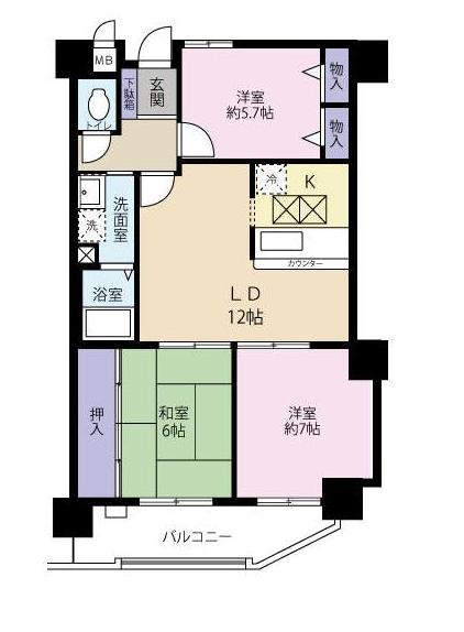 Floor plan. 3LDK, Price 10.5 million yen, Occupied area 64.37 sq m , Balcony area 7.92 sq m