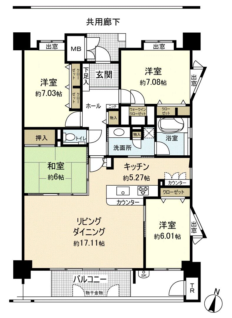Floor plan. 4LDK, Price 21.9 million yen, Footprint 104.72 sq m , Balcony area 13.8 sq m