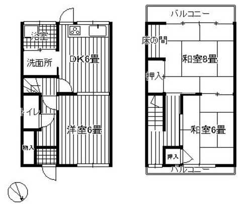 Floor plan. 3DK, Price 4.5 million yen, Occupied area 61.92 sq m