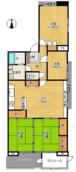 Floor plan. 4LDK, Price 18.5 million yen, Footprint 94.2 sq m , Balcony area 6.06 sq m