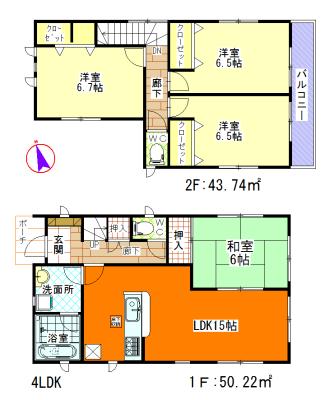 Floor plan. 24,800,000 yen, 4LDK, Land area 142.31 sq m , Building area 93.96 sq m all room 6 quires more, Spacious is design