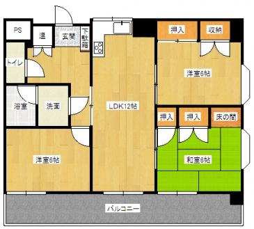 Floor plan. 3LDK, Price 7.6 million yen, Footprint 68.4 sq m , Balcony area 12 sq m