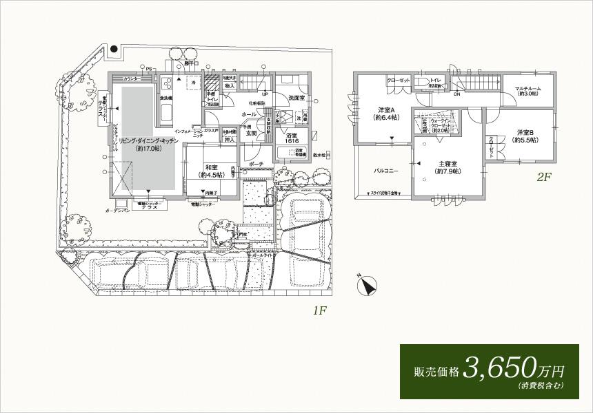 Floor plan. (1 Building), Price 36.5 million yen, 4LDK, Land area 174.46 sq m , Building area 106.66 sq m