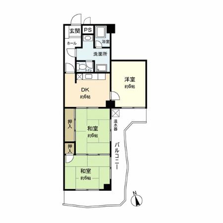 Floor plan. 3DK, Price 4.9 million yen, Occupied area 56.31 sq m , Balcony area 14.78 sq m