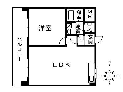 Floor plan. 1LDK, Price 5.7 million yen, Footprint 44.1 sq m , Balcony area 8 sq m