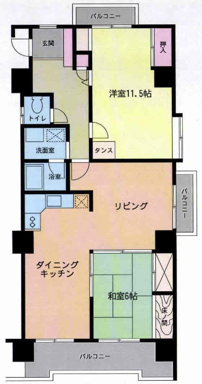 Floor plan. 2LDK, Price 5.8 million yen, Occupied area 74.69 sq m , Balcony area 12.96 sq m