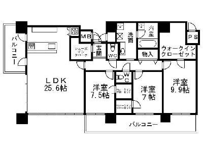 Floor plan. 3LDK, Price 78 million yen, Footprint 124.35 sq m , Balcony area 24.53 sq m