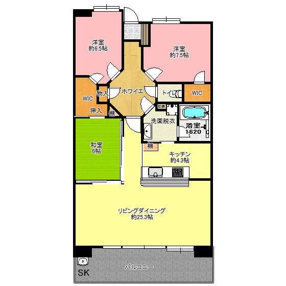 Floor plan. 3LDK, Price 23.5 million yen, Footprint 95 sq m , Balcony area 14.24 sq m