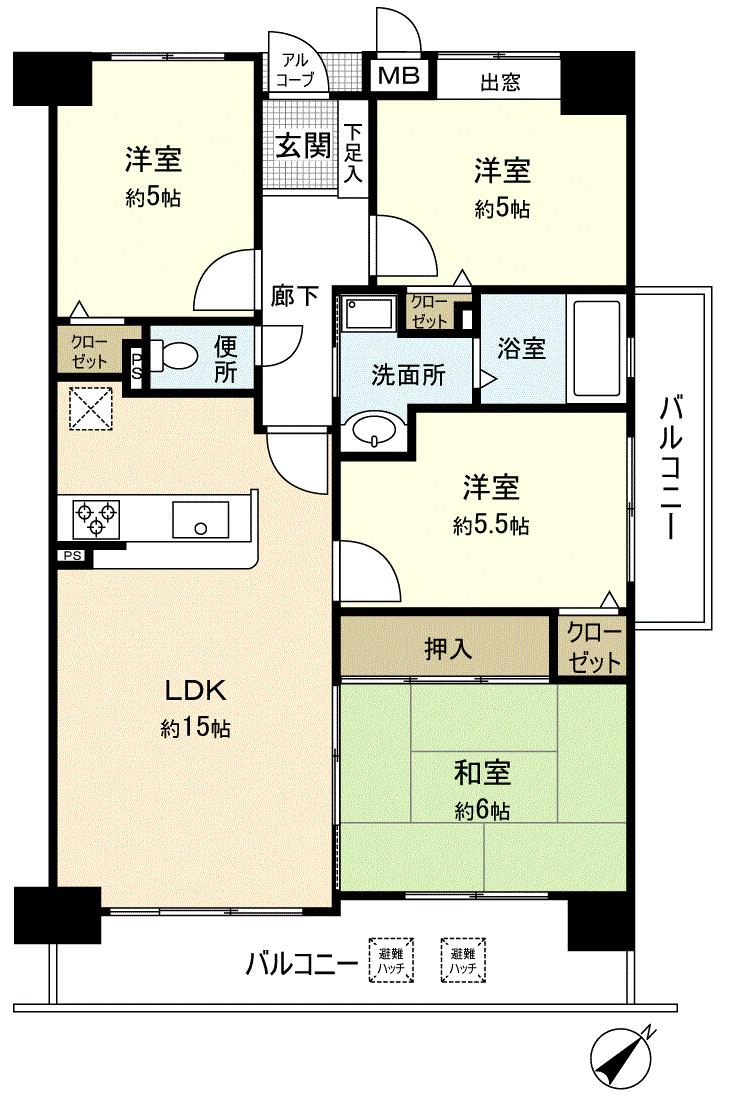Floor plan. 4LDK, Price 16.5 million yen, Occupied area 80.25 sq m , Balcony area 14.49 sq m