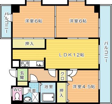 Floor plan. 3LDK, Price 6.8 million yen, Footprint 57 sq m , Balcony area 12 sq m
