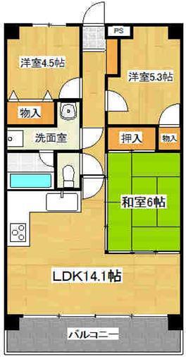Floor plan. 3LDK, Price 6.8 million yen, Occupied area 65.94 sq m , Balcony area 9.15 sq m