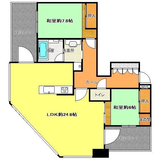 Floor plan. 2LDK, Price 31,900,000 yen, Footprint 87.1 sq m , The balcony area 16.08 sq m current state will be taken as a priority.