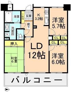 Floor plan. 3LDK, Price 12.9 million yen, Occupied area 69.06 sq m , Floor plan to connect with each room through the balcony area 15.3 sq m living