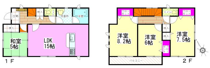 Floor plan. (2-1 Building), Price 19,800,000 yen, 4LDK, Land area 150 sq m , Building area 98.82 sq m