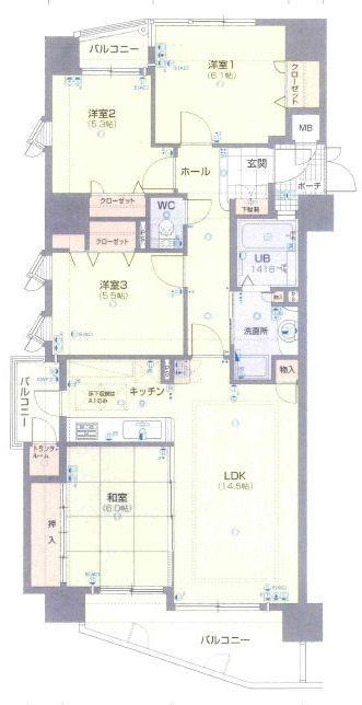 Floor plan. 4LDK, Price 21 million yen, Occupied area 86.72 sq m , Balcony area 13.05 sq m