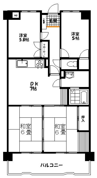 Floor plan. 4DK, Price 10.5 million yen, Occupied area 68.67 sq m , Balcony area 9.15 sq m