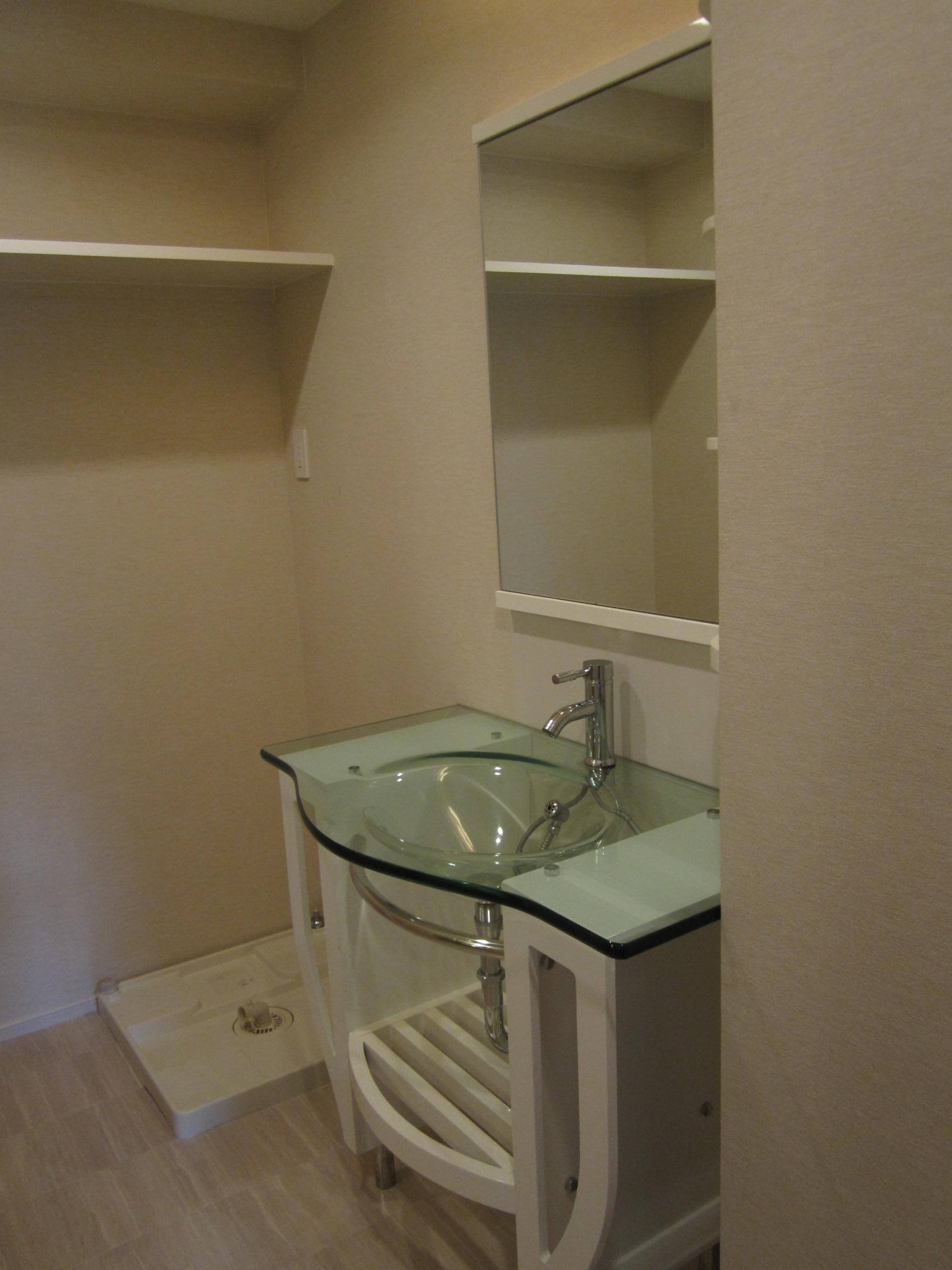 Washroom. Stylish glass basin