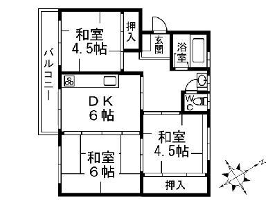 Floor plan. 3DK, Price 3.5 million yen, Occupied area 45.76 sq m , Balcony area 4.6 sq m