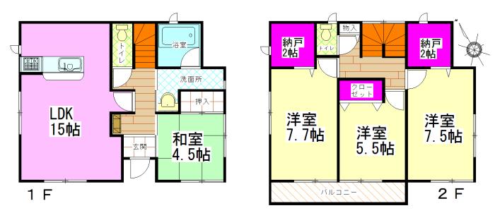 Floor plan. (1 Building), Price 18,800,000 yen, 4LDK+2S, Land area 144.25 sq m , Building area 97.6 sq m