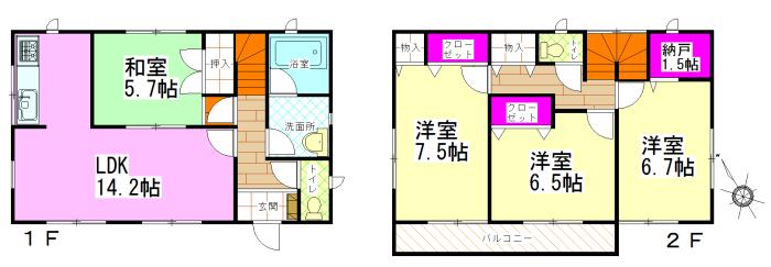 Floor plan. (Building 2), Price 19,800,000 yen, 4LDK+S, Land area 140.08 sq m , Building area 97.2 sq m