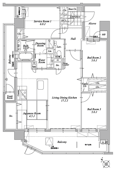 Floor: 3LDK + service room, occupied area: 86.94 sq m, Price: 29.5 million yen