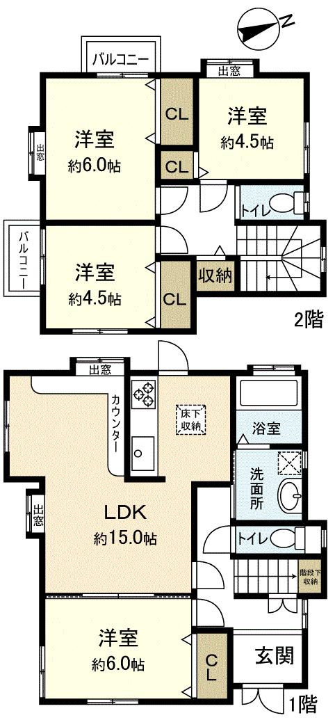 Floor plan. 20.8 million yen, 4LDK, Land area 155.65 sq m , Building area 93.37 sq m