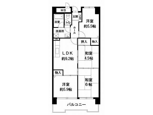 Floor plan. 4LDK, Price 7.5 million yen, Occupied area 66.12 sq m , Balcony area 9.31 sq m
