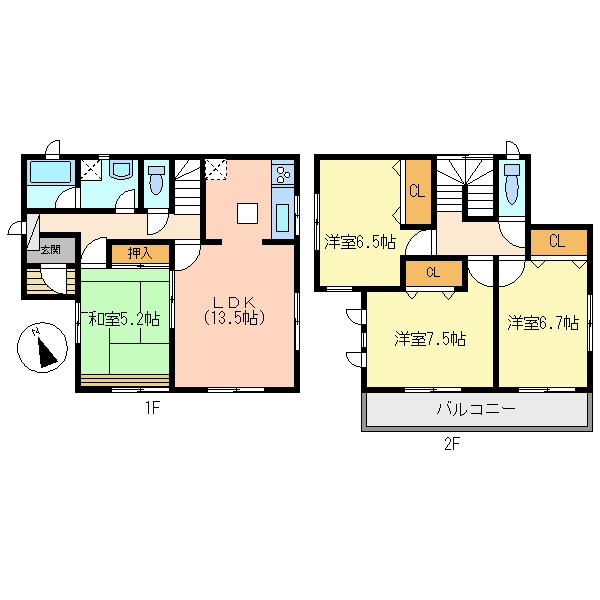 Floor plan. 23,900,000 yen, 4LDK, Land area 152.25 sq m , Building area 94.76 sq m