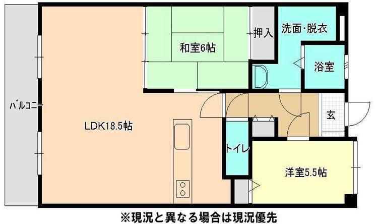 Floor plan. 2LDK, Price 9.5 million yen, Occupied area 65.38 sq m , Balcony area 12 sq m