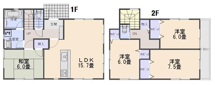 Floor plan. 17.5 million yen, 4LDK, Land area 154.66 sq m , Building area 96.39 sq m