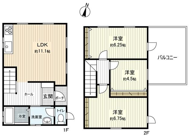 Floor plan. 12.5 million yen, 3LDK, Land area 80.1 sq m , Building area 65 sq m