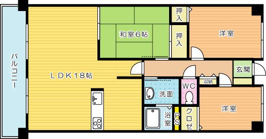 Floor plan. 3LDK, Price 9.4 million yen, Occupied area 62.52 sq m , Balcony area 8 sq m