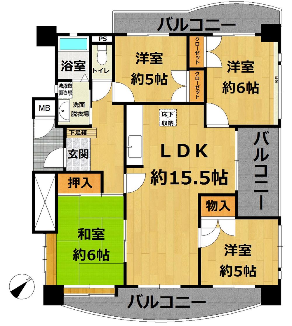 Floor plan. 4LDK, Price 12.8 million yen, Occupied area 78.16 sq m , Balcony area 20.27 sq m carefully use has been 4LDK ・ North, south, east and west of the four-way angle room