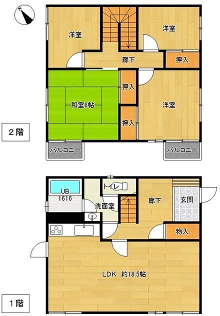 Floor plan. 18,800,000 yen, 4LDK, Land area 185.34 sq m , Building area 109.4 sq m
