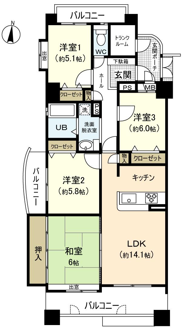 Floor plan. 4LDK + S (storeroom), Price 13,900,000 yen, Occupied area 86.64 sq m , Balcony area 20.13 sq m