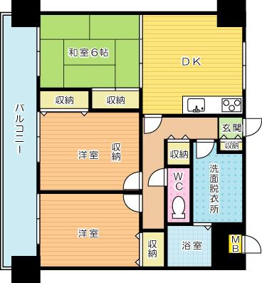 Floor plan. 3DK, Price 8.5 million yen, Occupied area 60.06 sq m , Balcony area 12.75 sq m