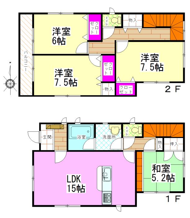 Floor plan. (1 Building), Price 19,800,000 yen, 4LDK, Land area 134.47 sq m , Building area 100.43 sq m