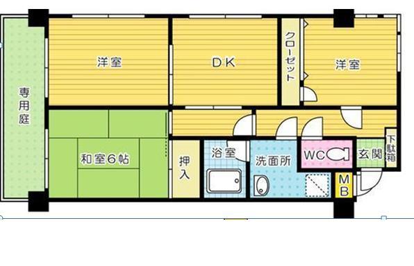 Floor plan. 3DK, Price 6.3 million yen, Footprint 53.6 sq m